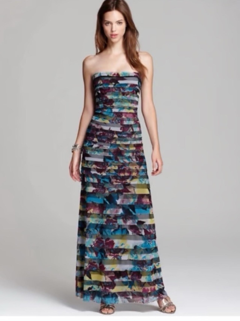 Bcbg Maxazria Dharma Fitted Strapless Ruffle Tiered Gown - Dark Iris Combo